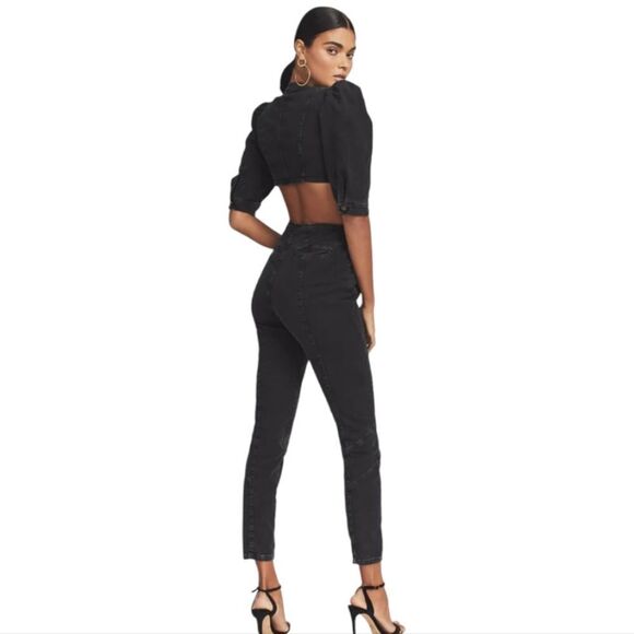 RETROFETE black denim puff sleeve Kiara utility jumpsuit XS - Picture 4 of 12